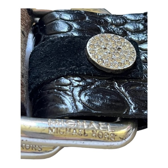 MICHAEL Kors fabric stripe double D ring pull through belt rhinestone accent - Picture 9 of 11